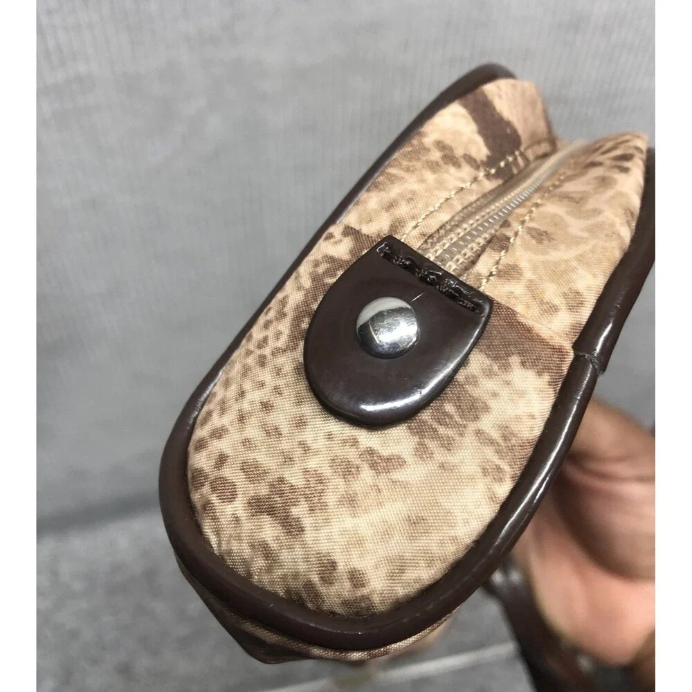 Monogram B Makowsky Small Make Up Bag Faux Brown Snakeskin Print Patent Trim